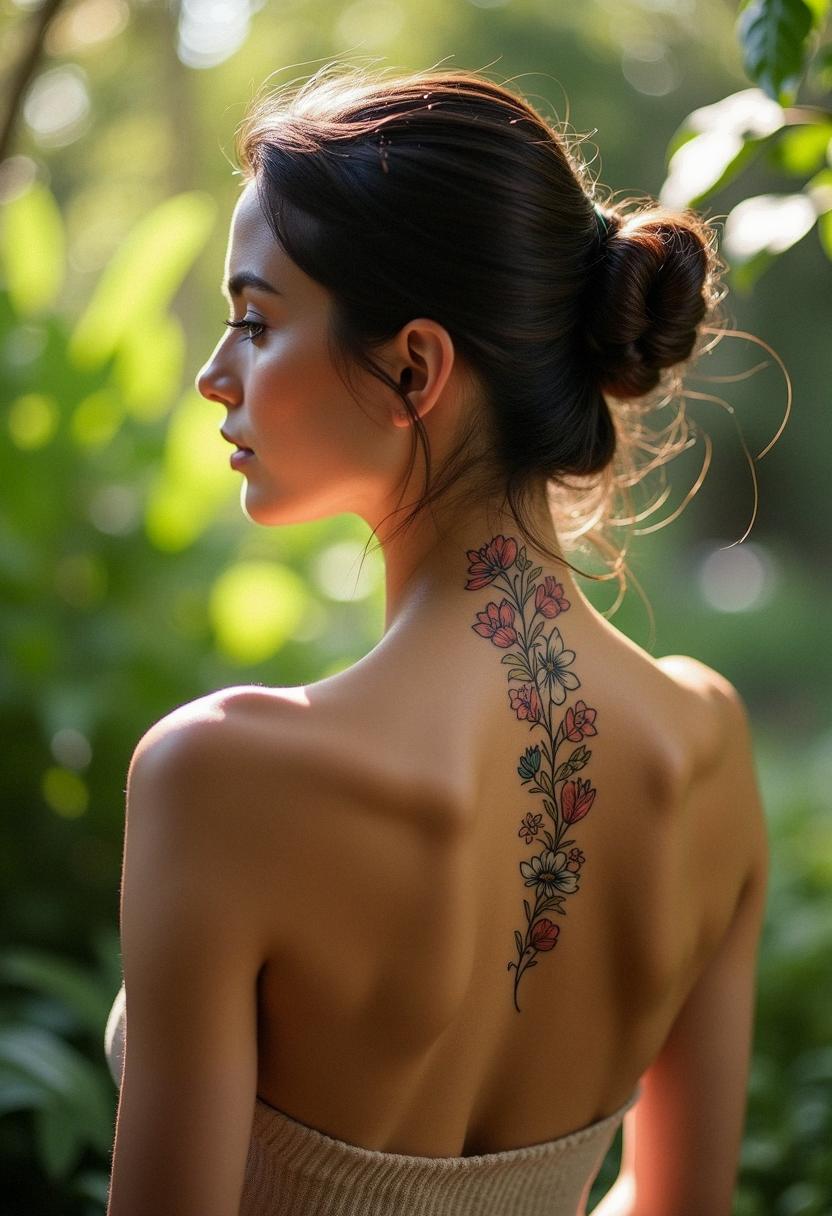 flower spine tattoo