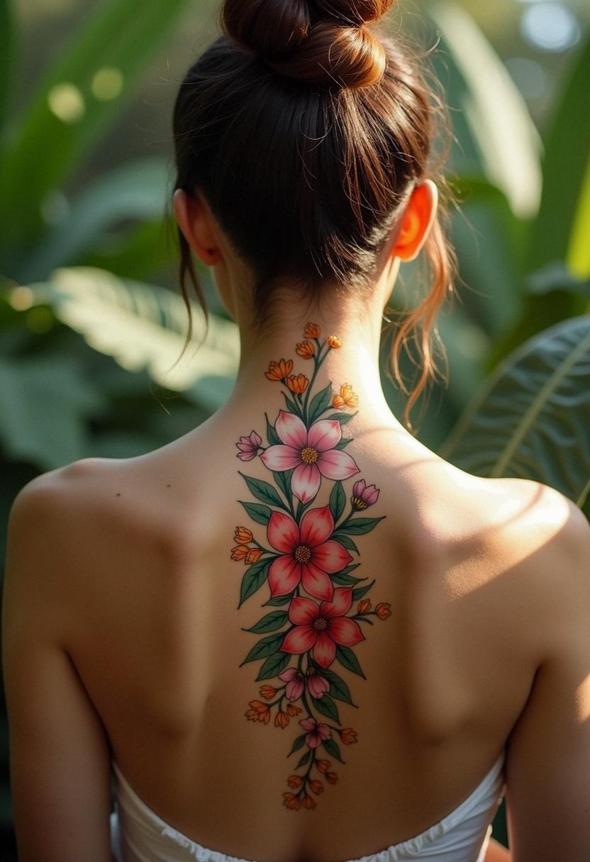 flower spine tattoo
