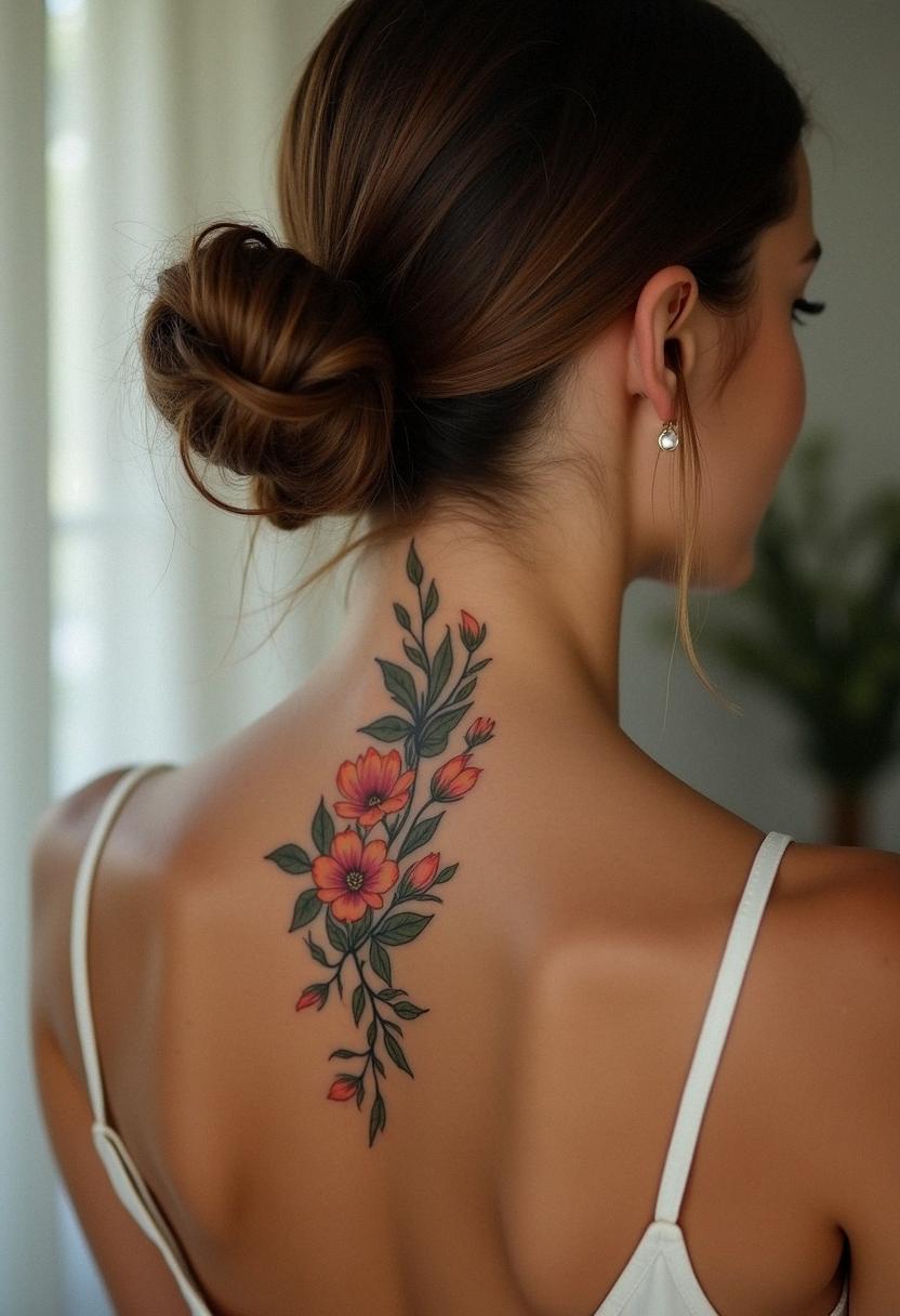 flower spine tattoo