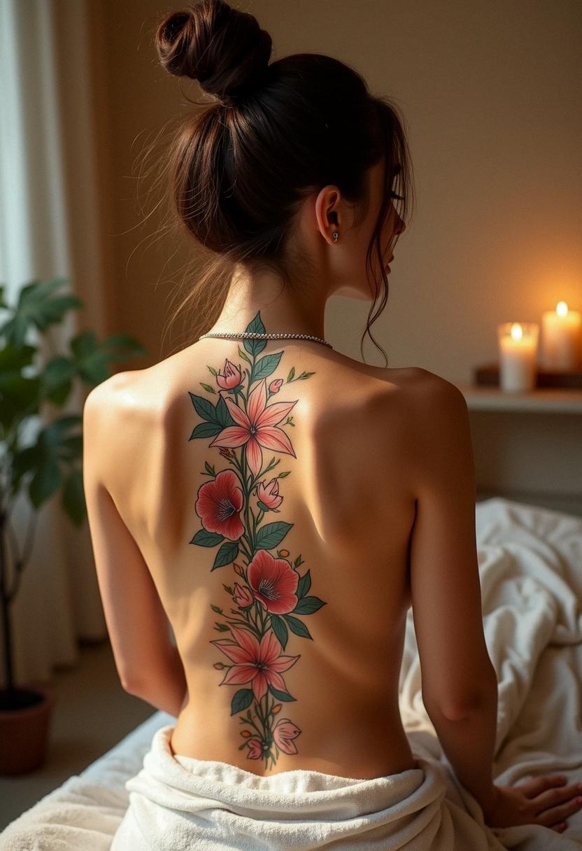 flower spine tattoo