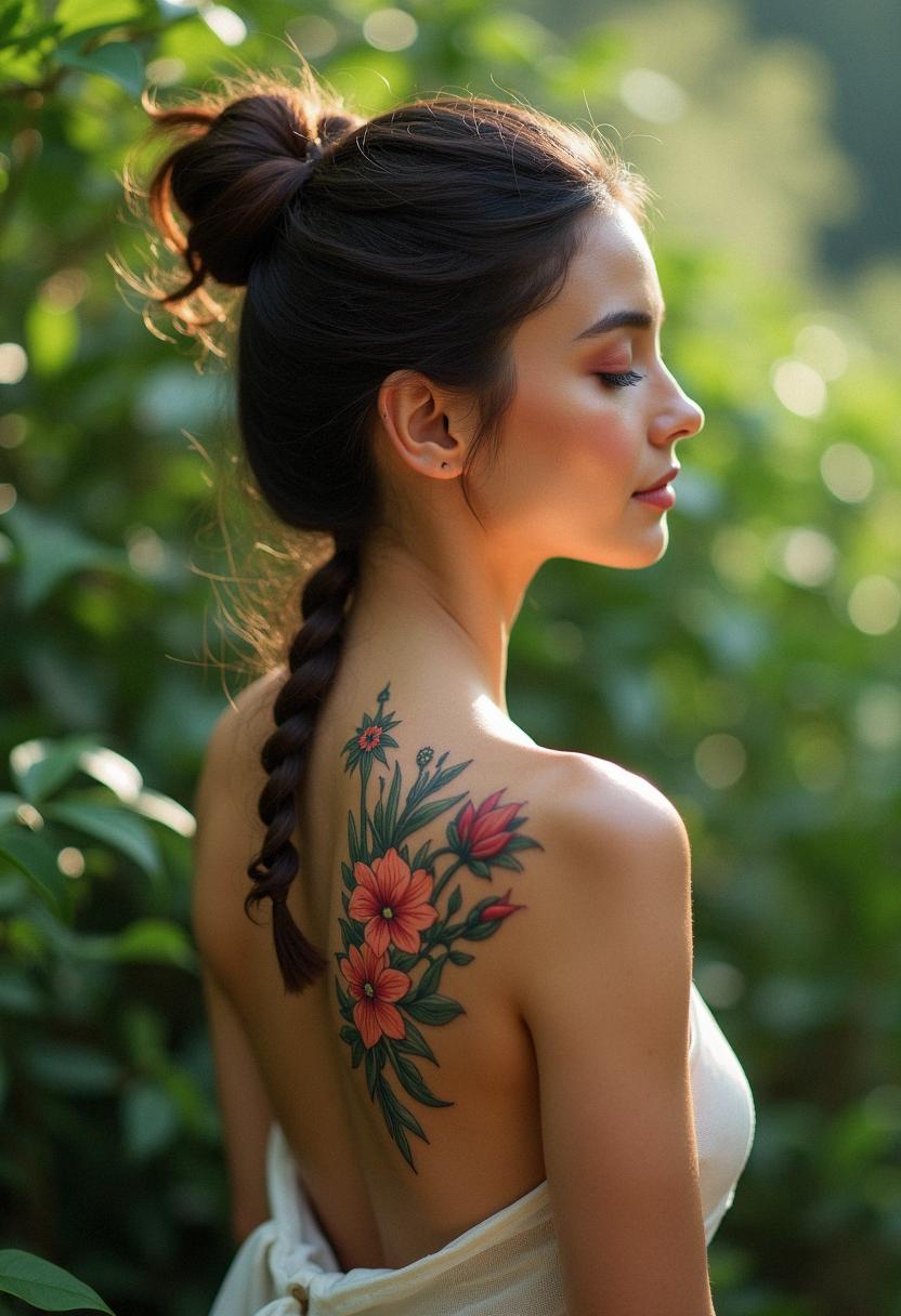 flower spine tattoo