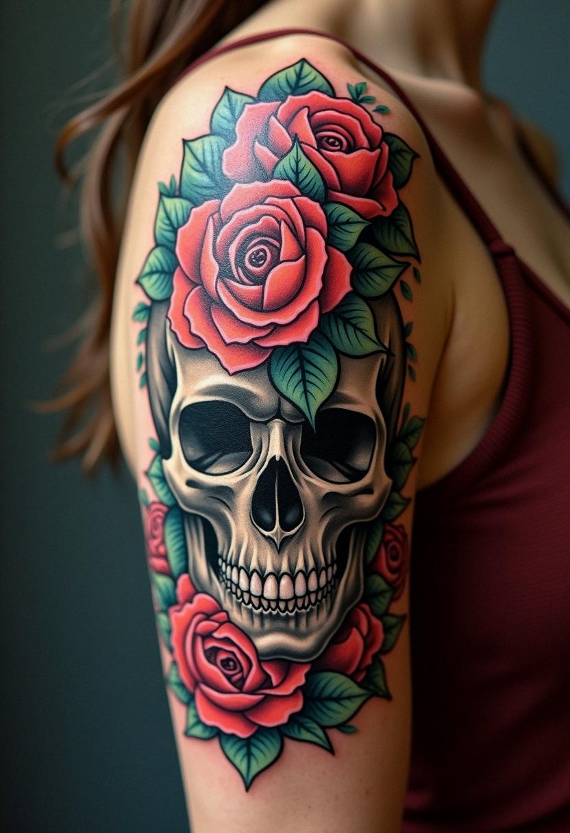 flower tattoos with skulls