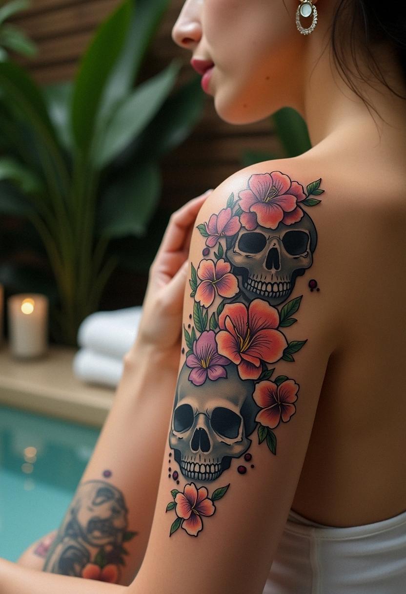flower tattoos with skulls