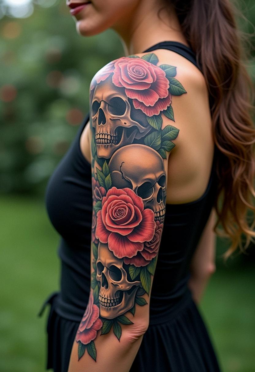 flower tattoos with skulls