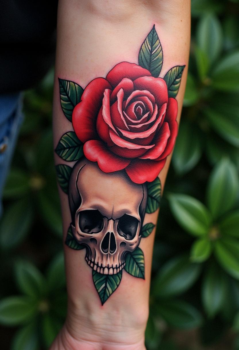 flower tattoos with skulls