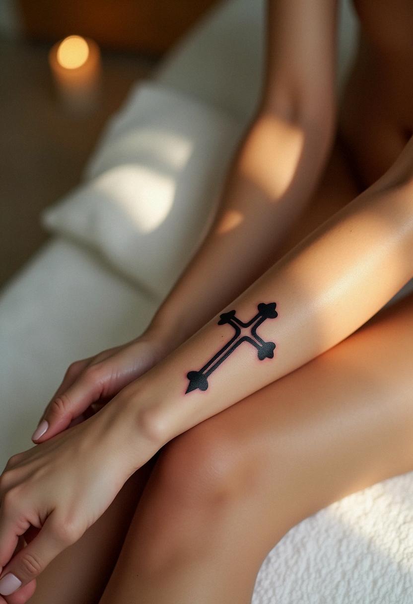 forearm cross tattoo