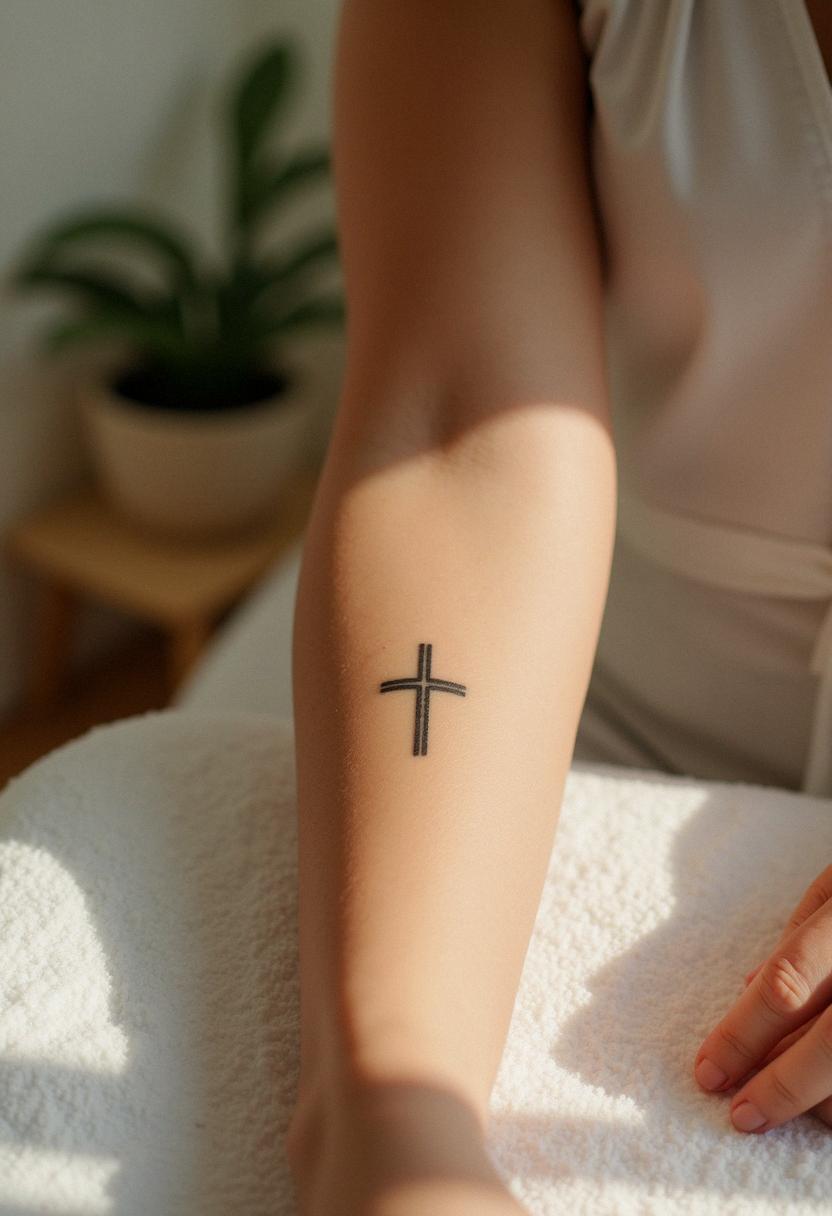 forearm cross tattoo