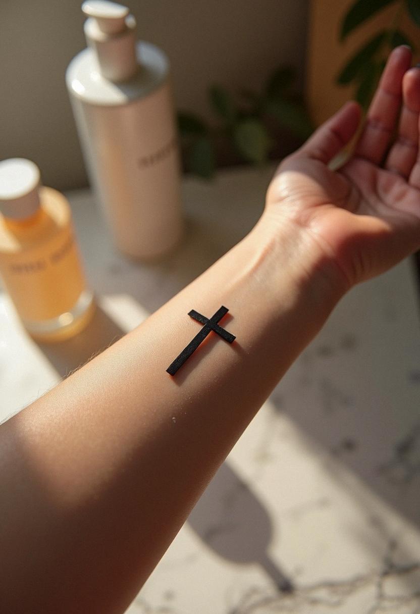 forearm cross tattoo