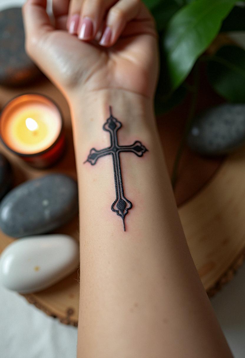 forearm cross tattoo