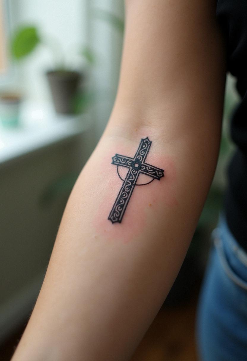 forearm cross tattoo