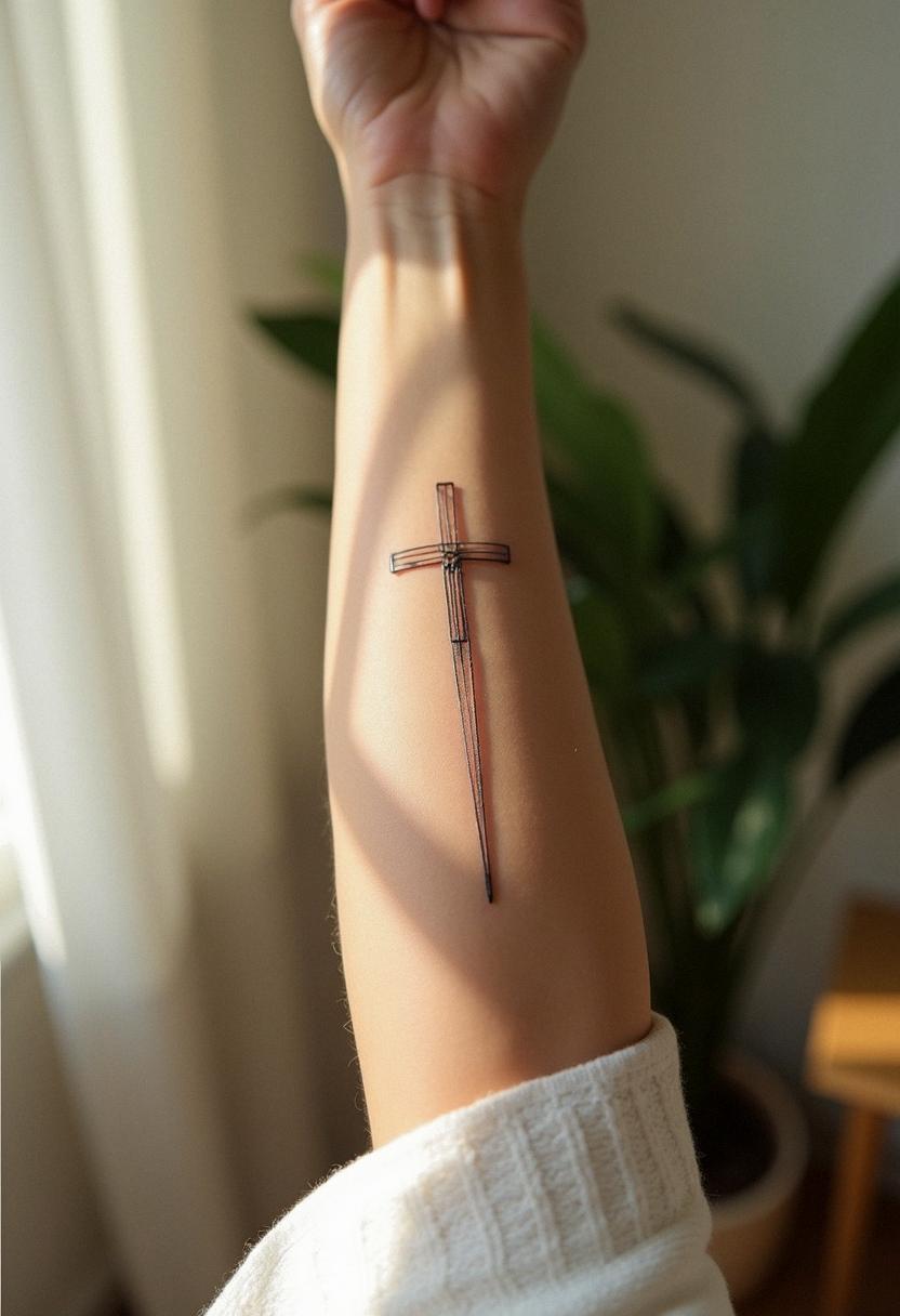 forearm cross tattoo