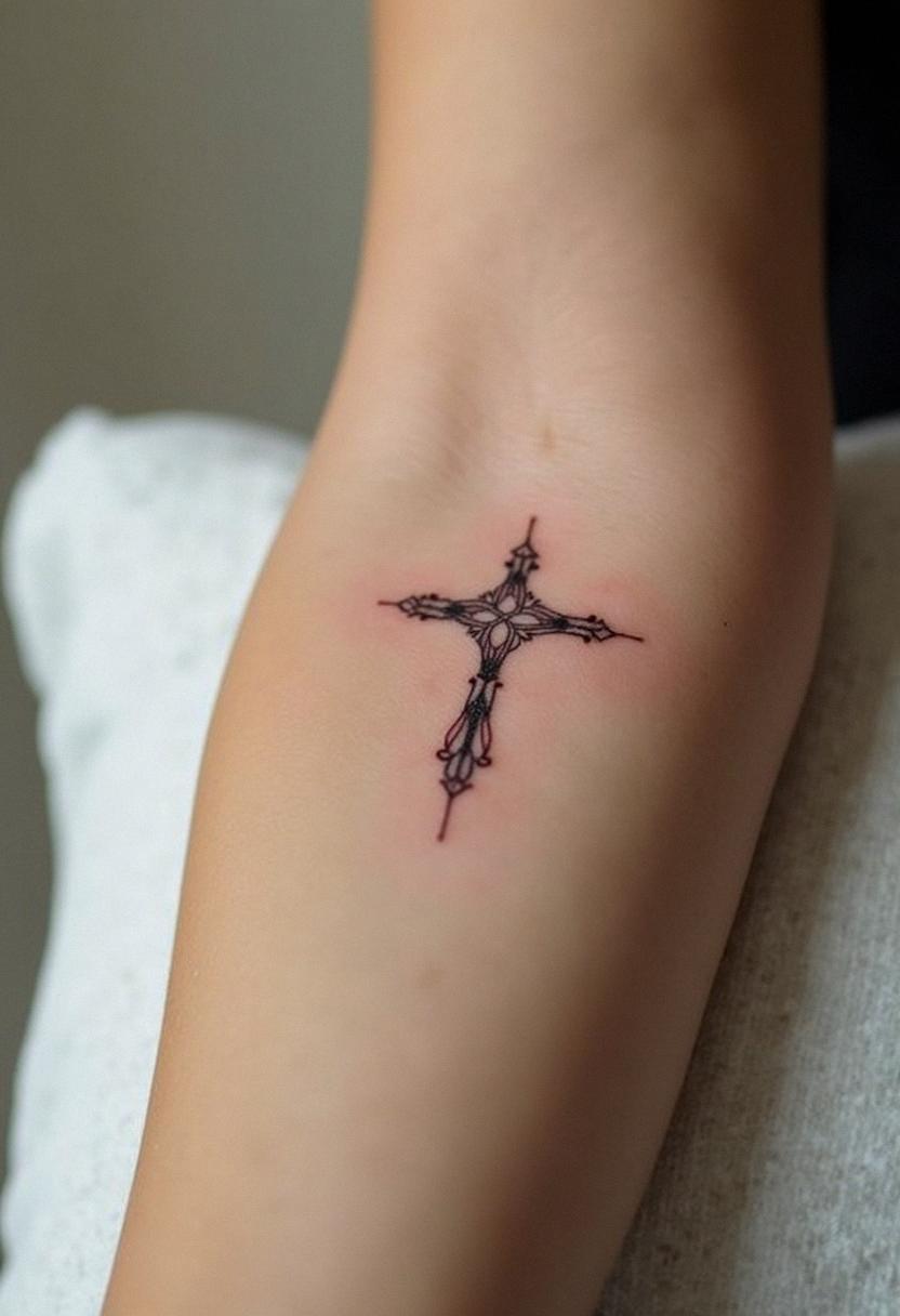 forearm cross tattoo