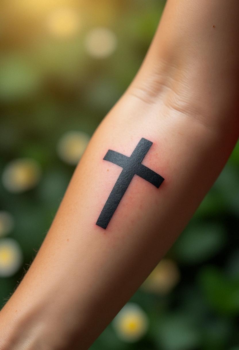 forearm cross tattoo