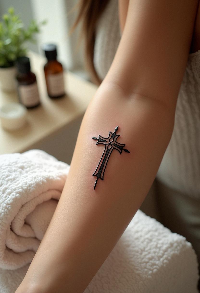 forearm cross tattoo