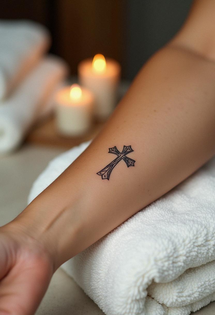 forearm cross tattoo