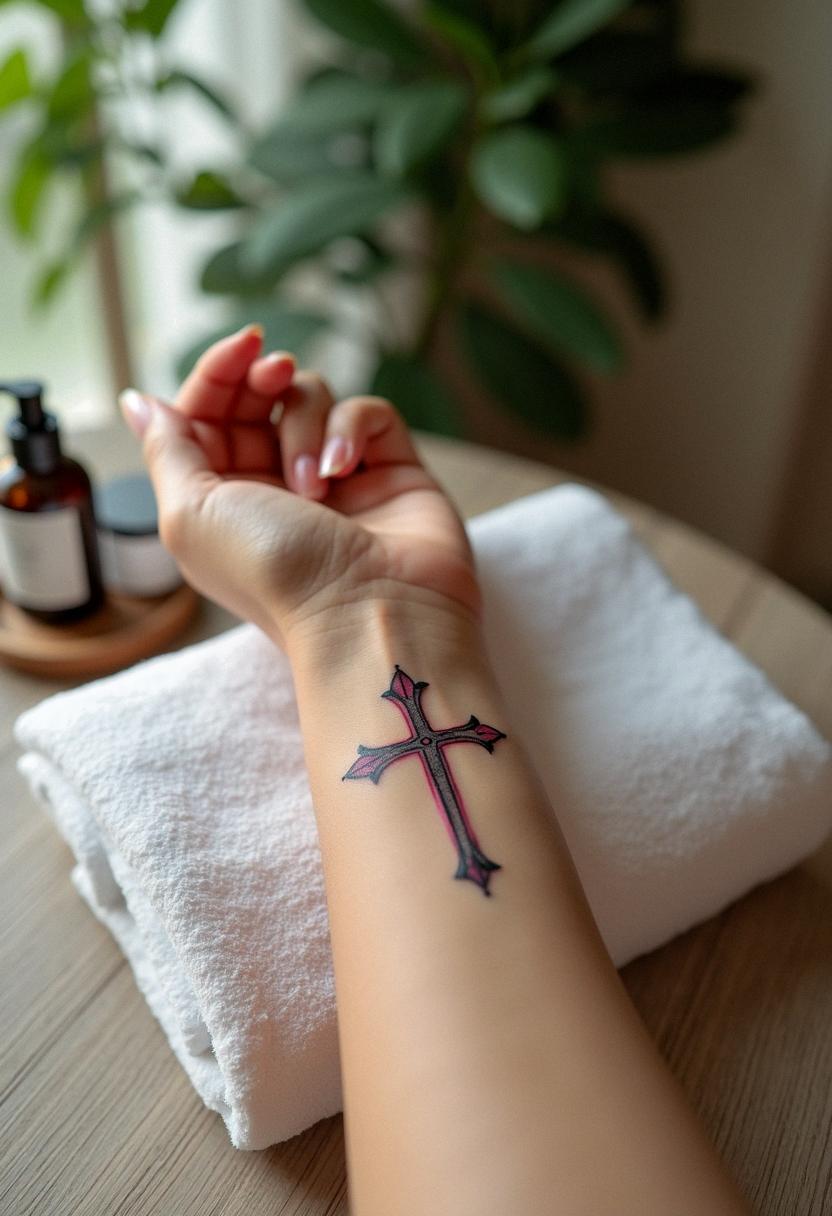 forearm cross tattoo