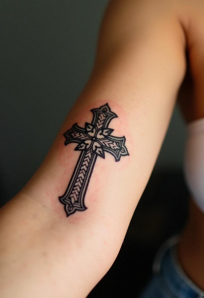 forearm cross tattoo