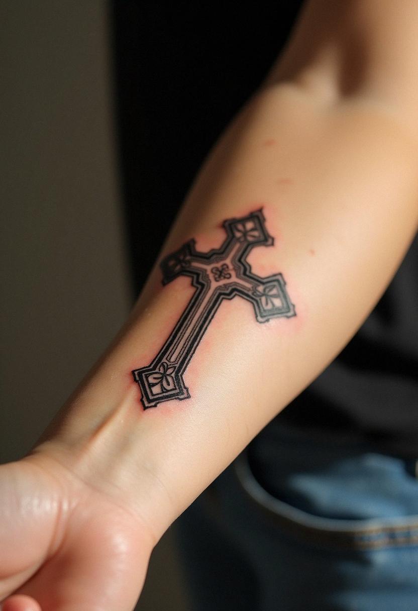 forearm cross tattoo