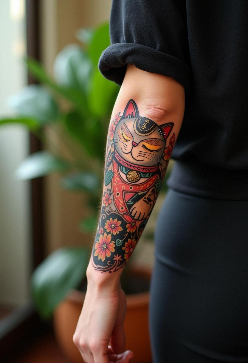 lucky cat tattoo