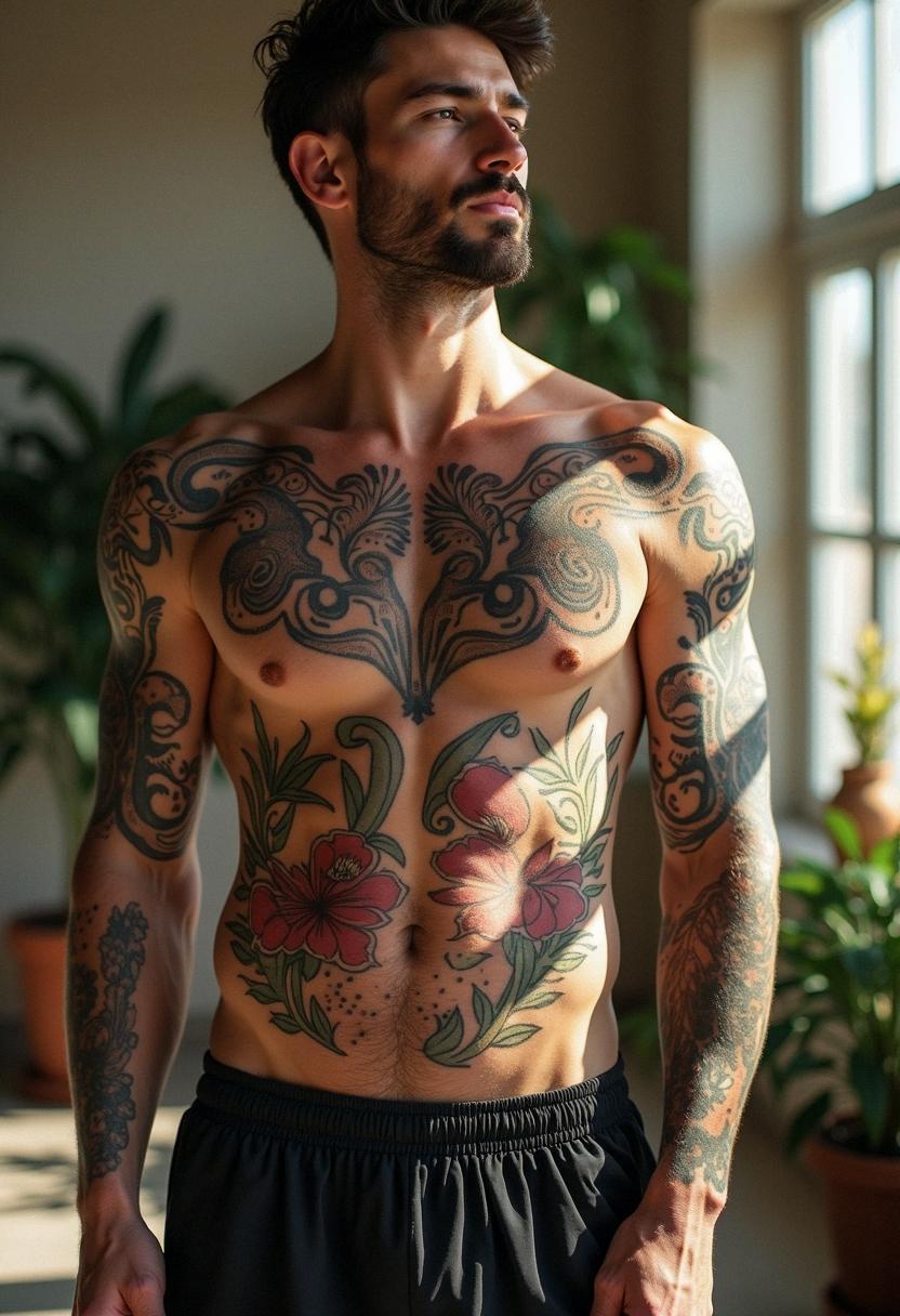 mens tattoos stomach