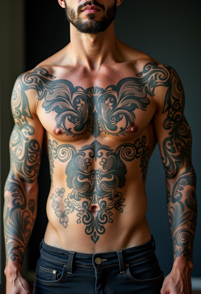 mens tattoos stomach