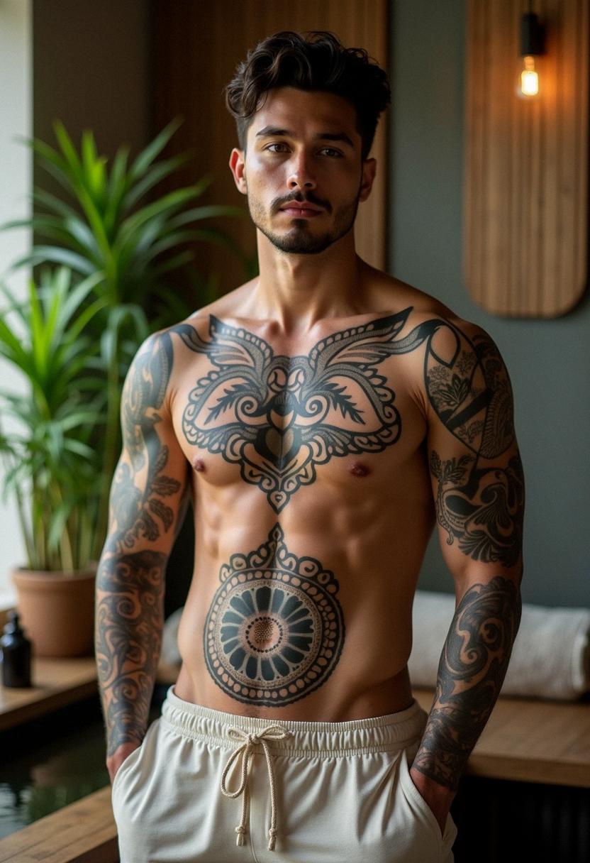 mens tattoos stomach