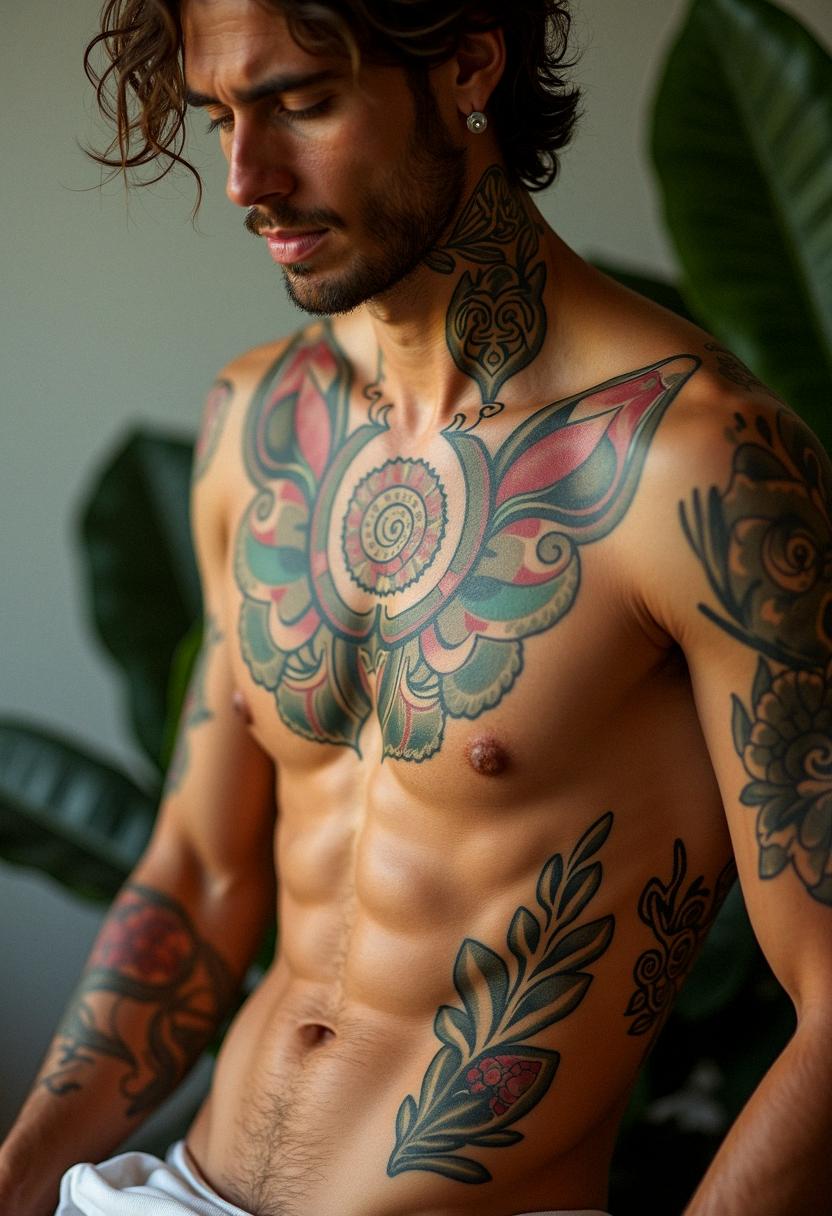 mens tattoos stomach