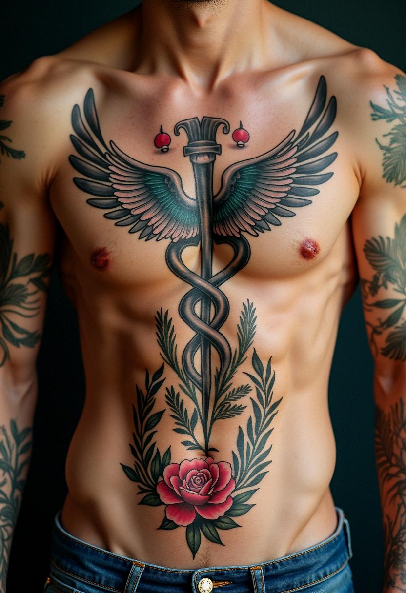 mens tattoos stomach