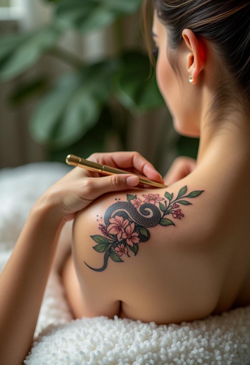 snake flower tattoo