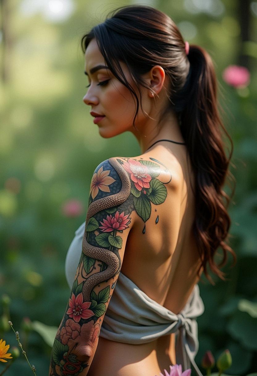 snake flower tattoo