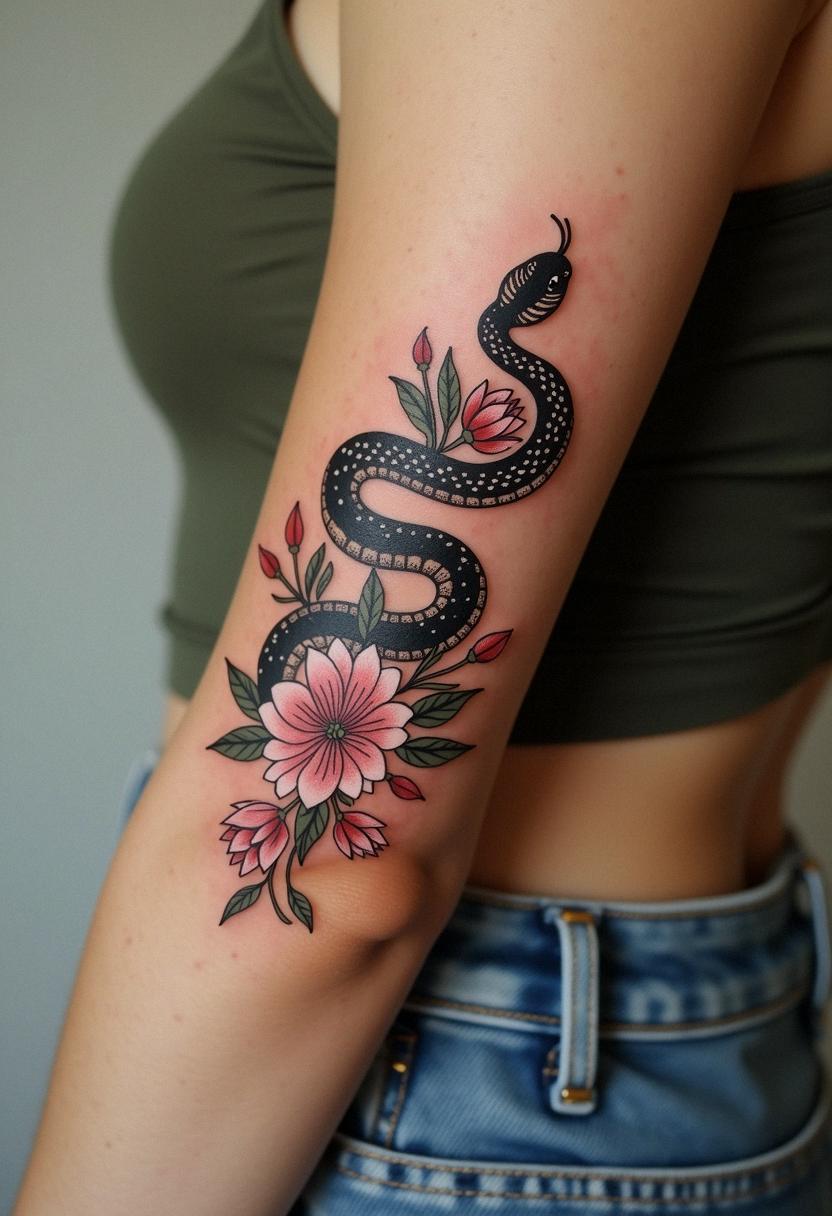 snake flower tattoo