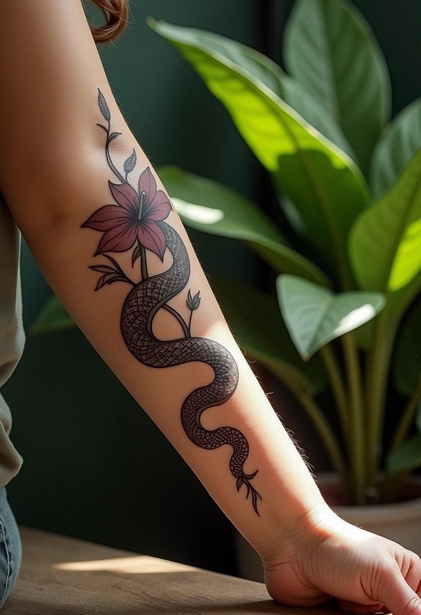 snake flower tattoo