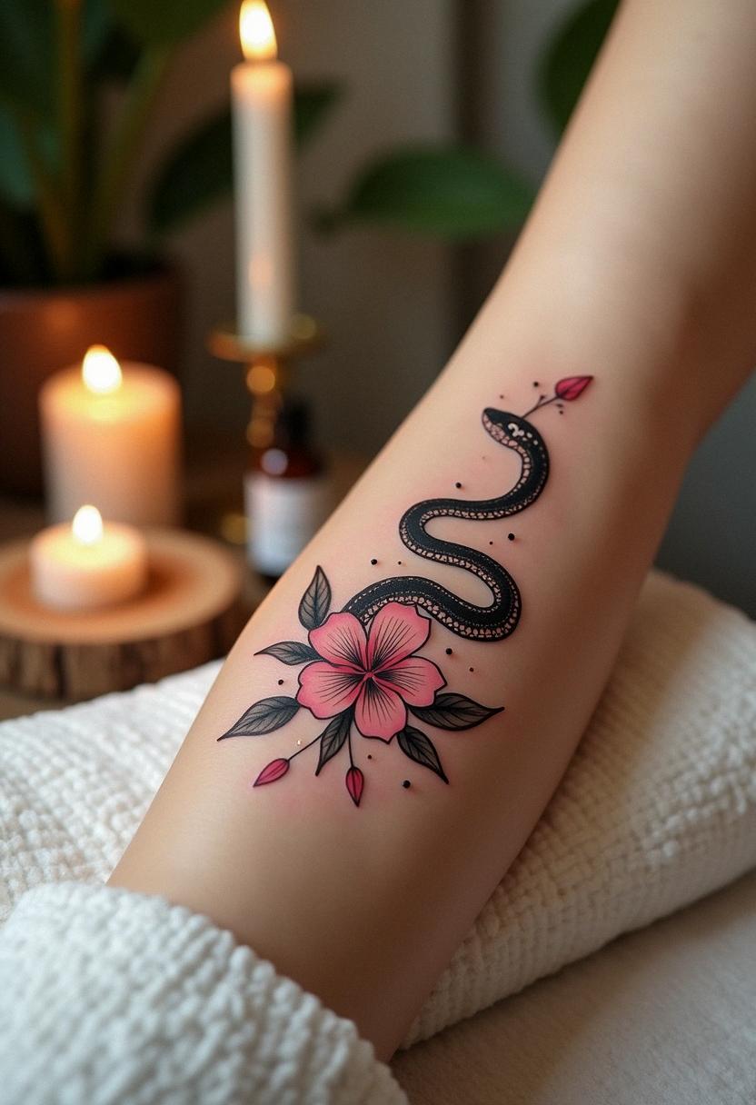 snake flower tattoo