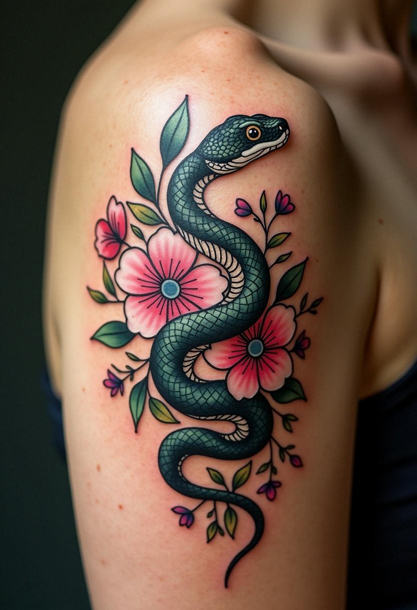 snake flower tattoo