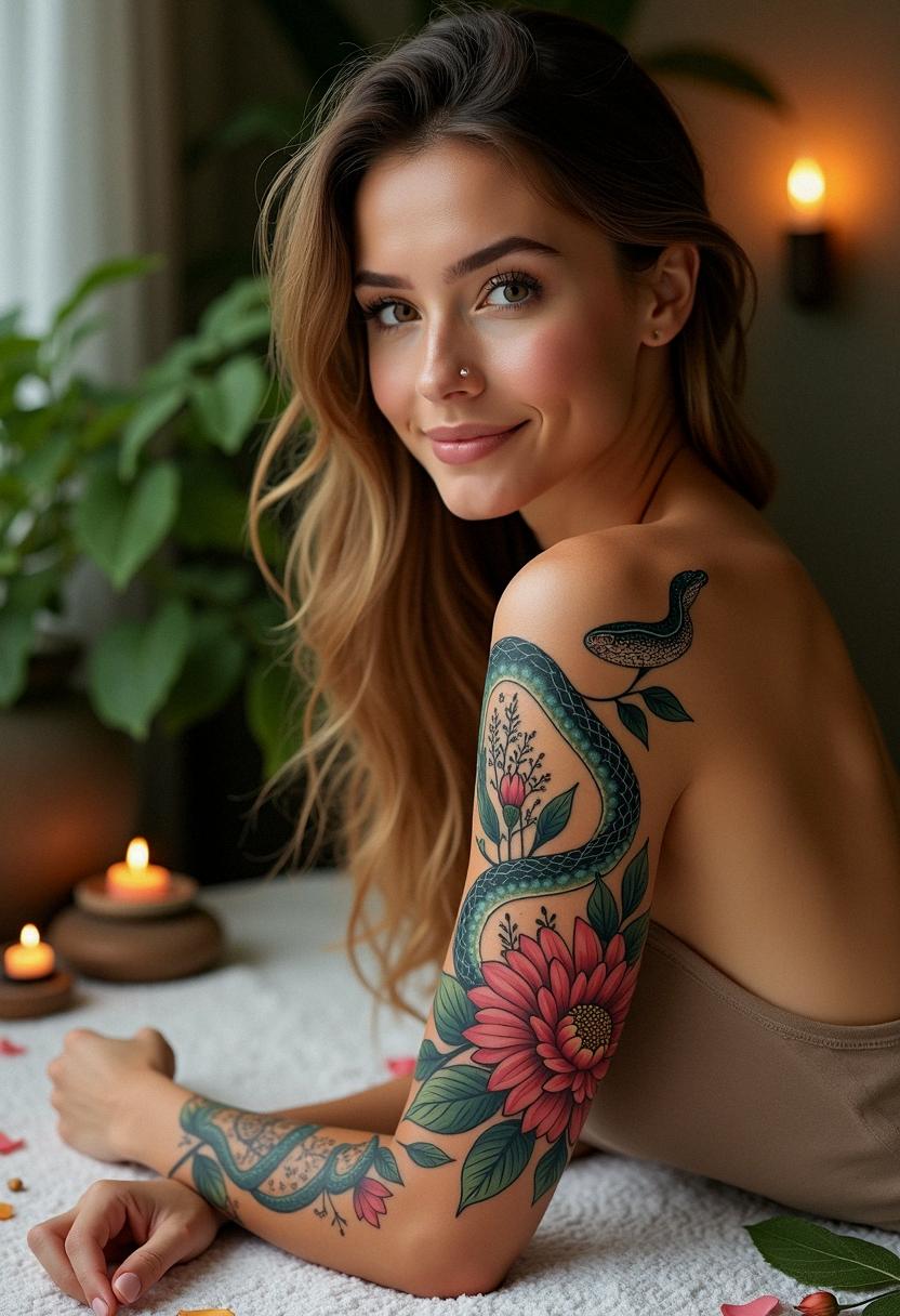 snake flower tattoo