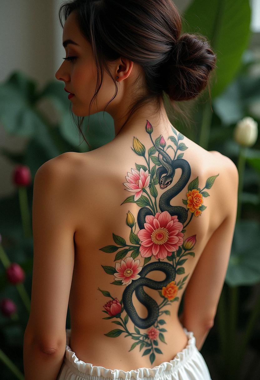 snake flower tattoo
