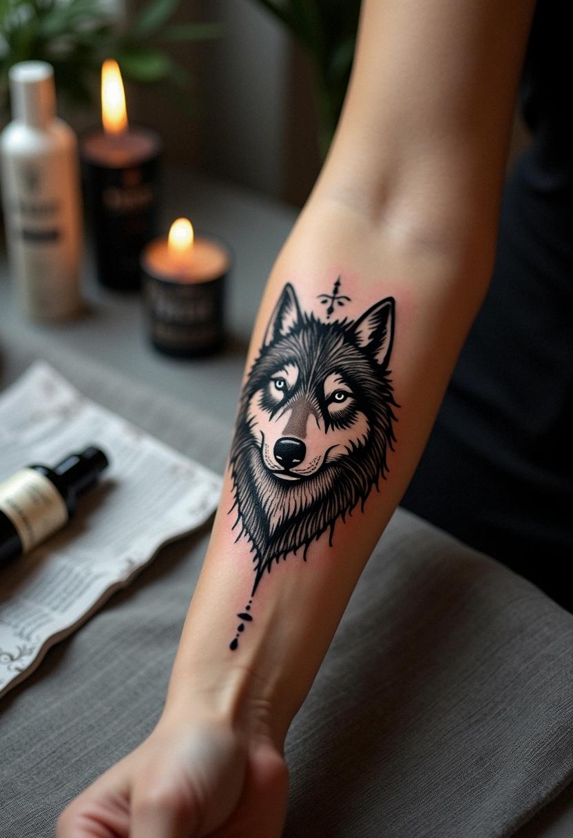 tribal wolf tattoo
