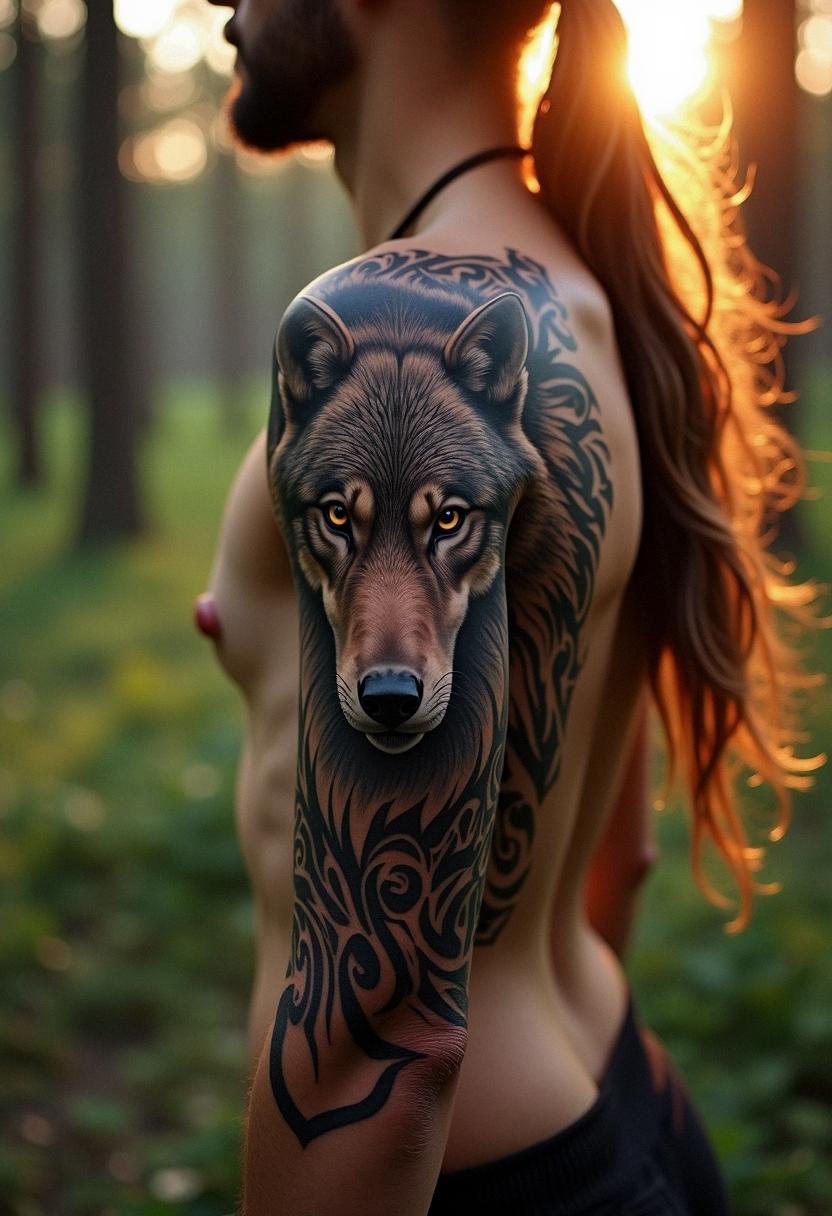 tribal wolf tattoo