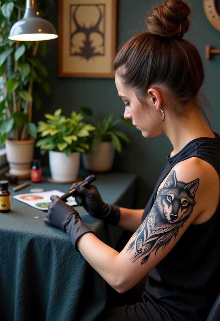 tribal wolf tattoo