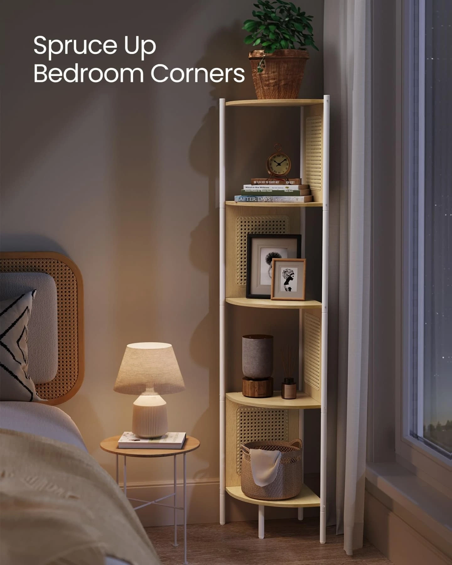 bedroom corner shelf