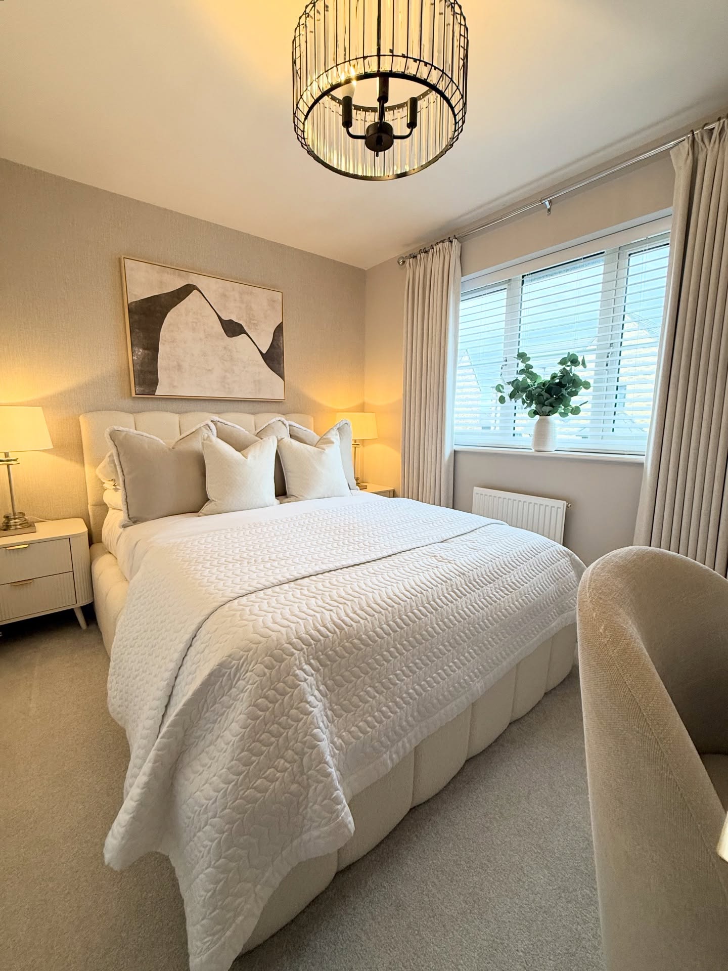 grey and white bedroom