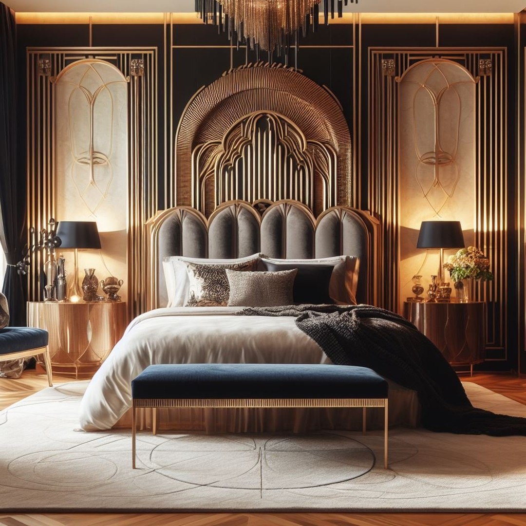 24 Gorgeous Art Deco Bedroom Ideas To Give Your Sleep Space Glam Makeover 4 art deco bedroom