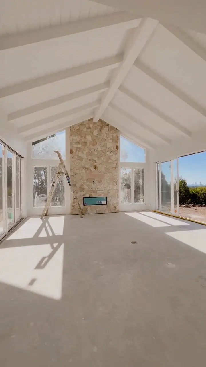 stone fireplace living room