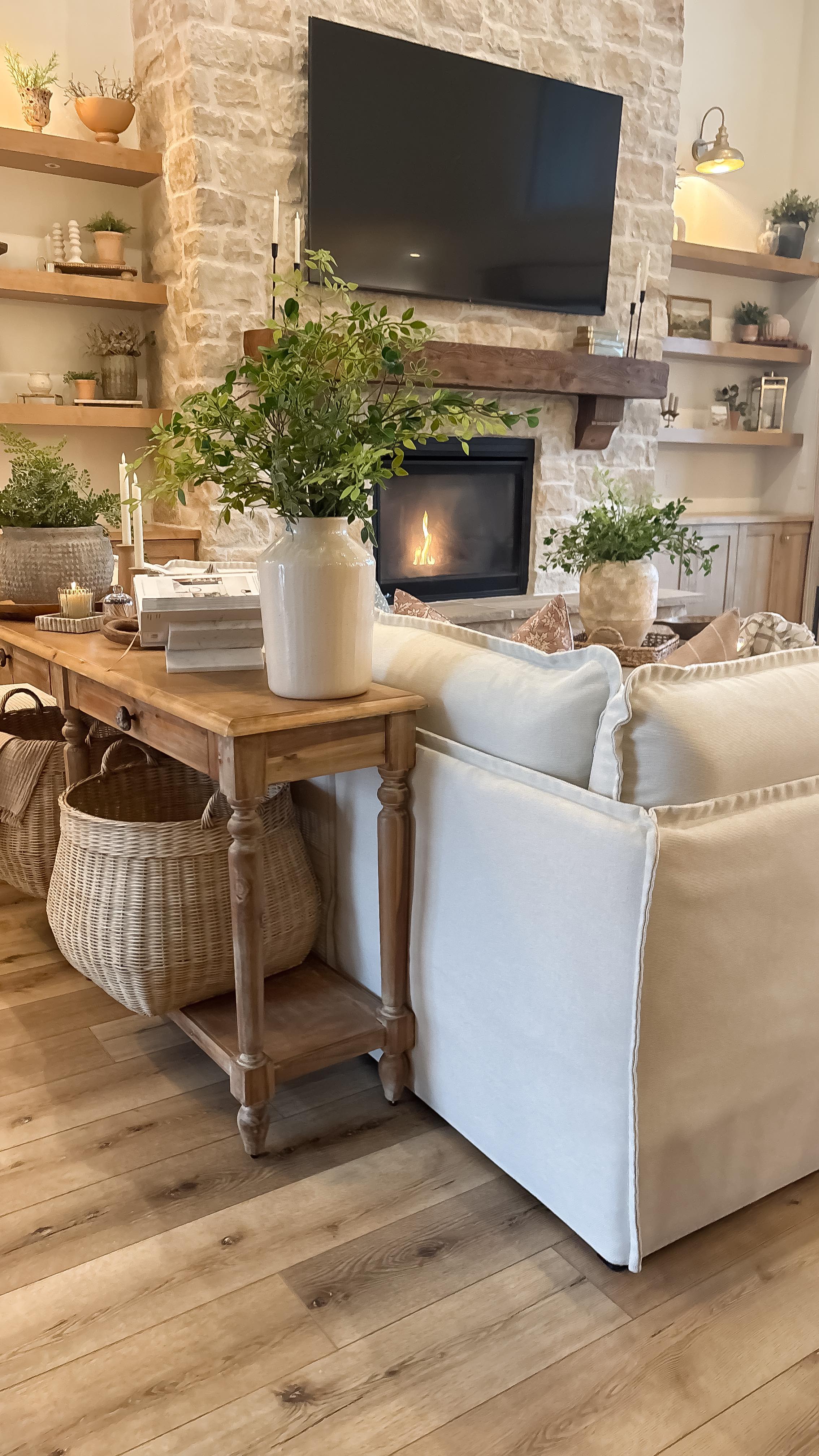 stone fireplace living room