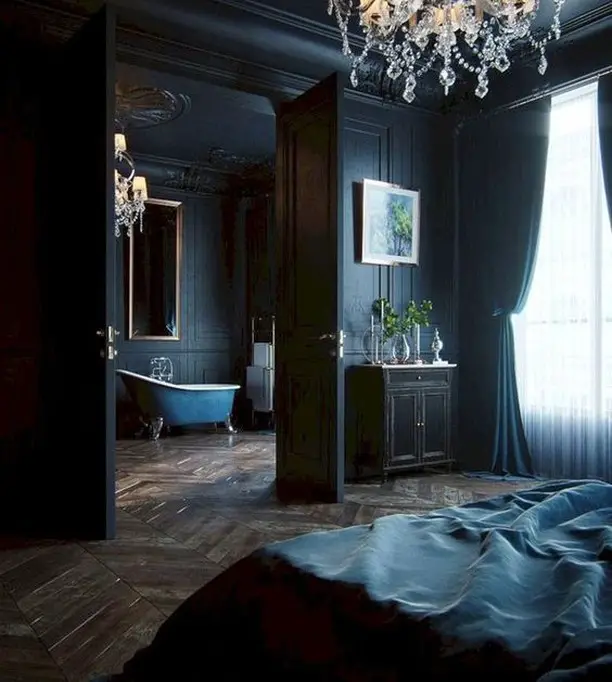 dark blue bedroom