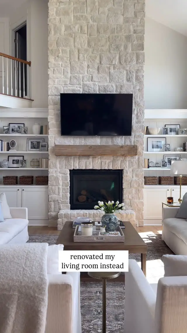 stone fireplace living room