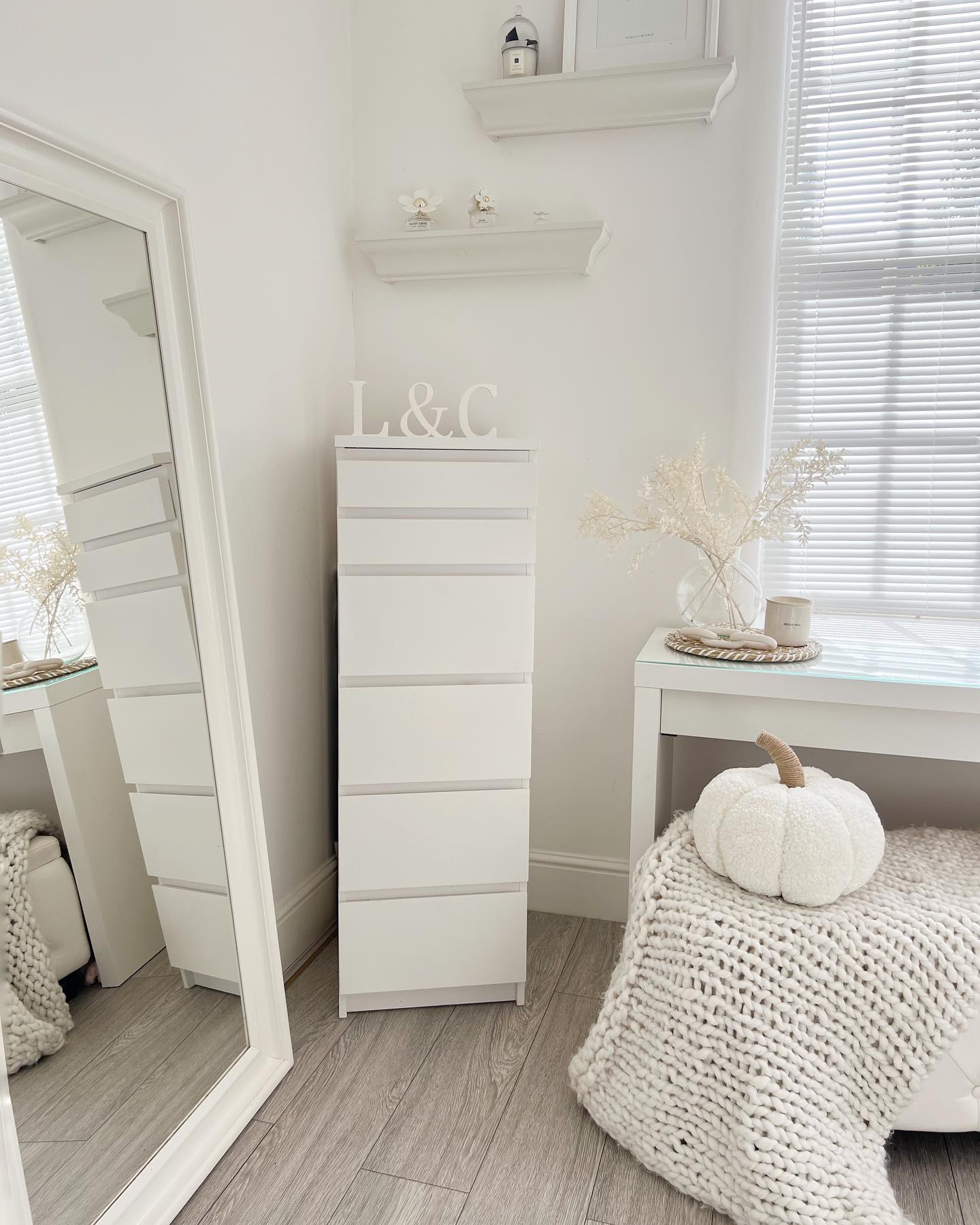 grey and white bedroom