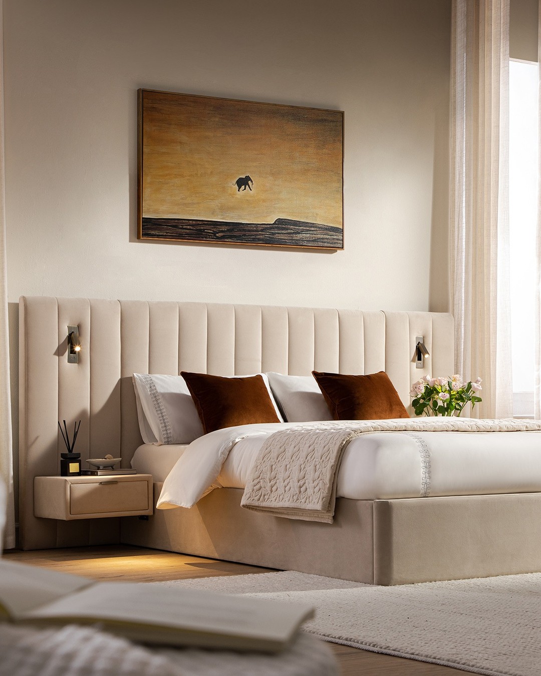 velvet headboard bedroom