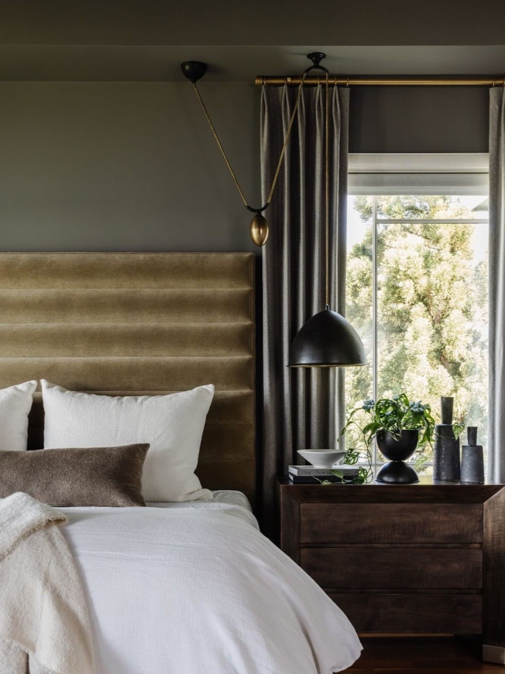 velvet headboard bedroom