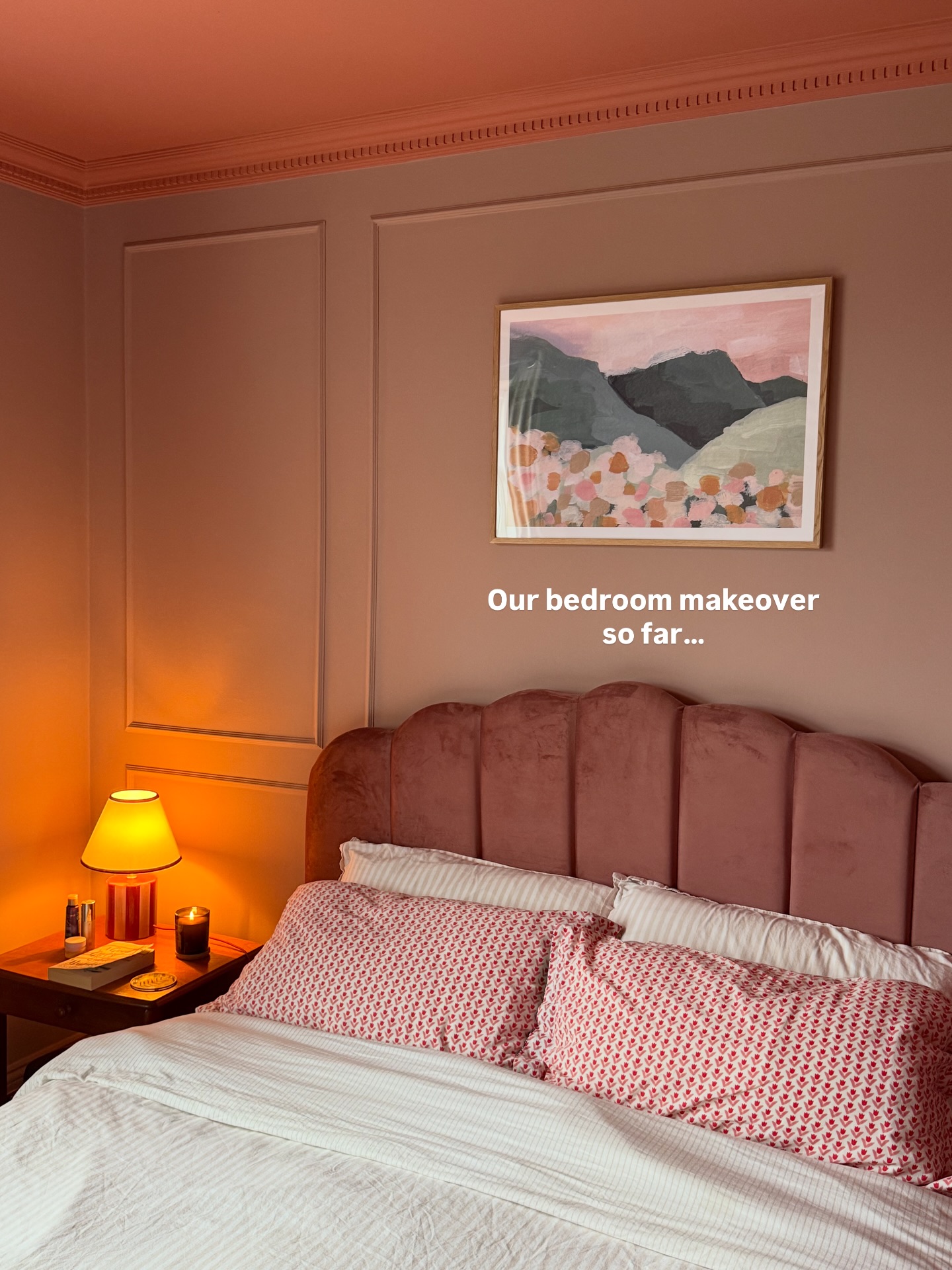 blush pink and grey bedroom